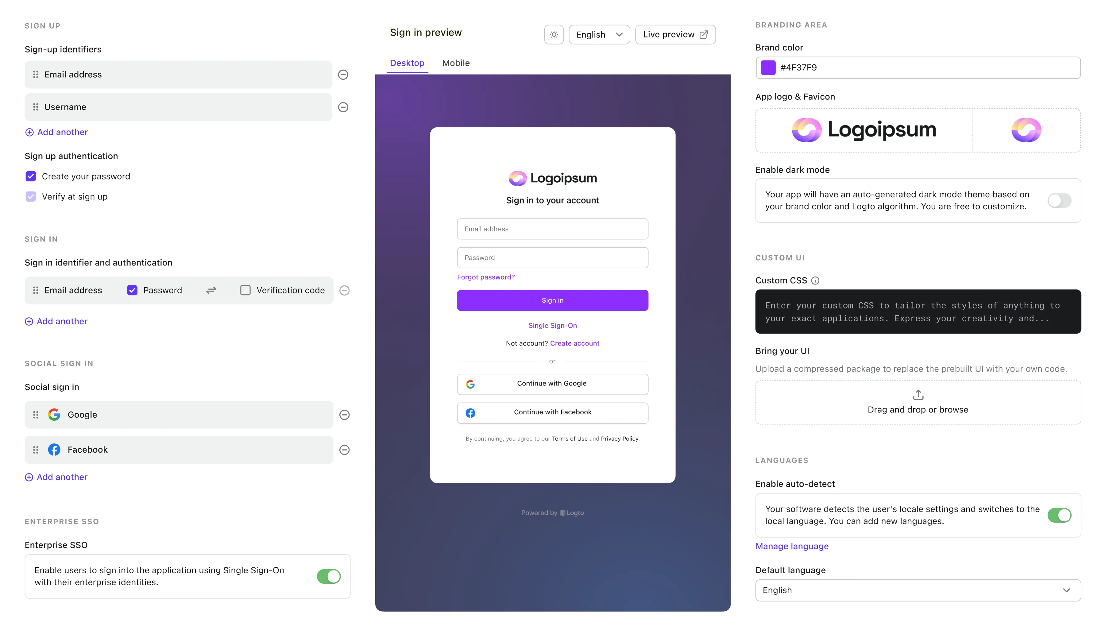 sign-in experience screenshot